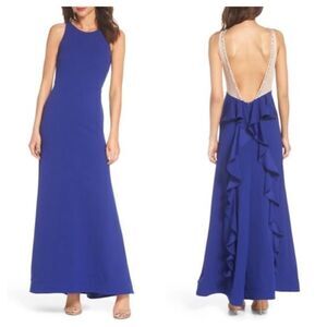 Sequin Hearts Beaded Ruffle Back Scuba Gown Sz 1